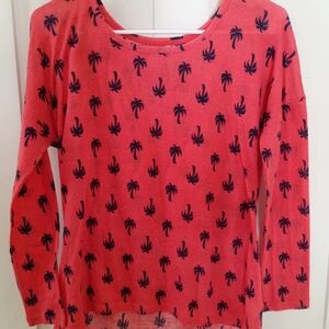 Wallflower Coral and Navy Palm Print Top